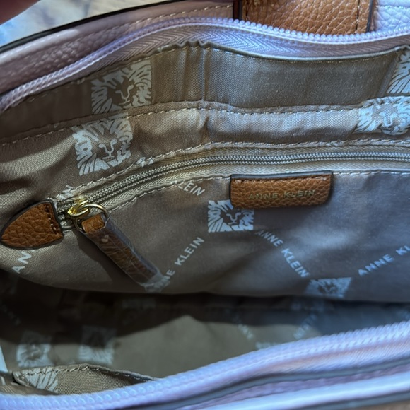 Anne Klein Pink with Tan Trim Faux Pebbled Leather Crossbody Bag - Picture 7 of 12